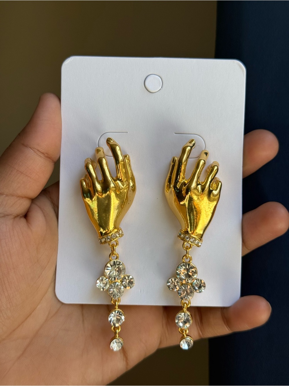 Gold Hand Drop Earrings with Crystal Accents - Women Jewelry